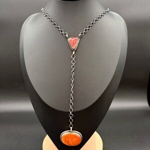 XL Red & Orange Spiny Lariat Necklace- Sheila Bencini